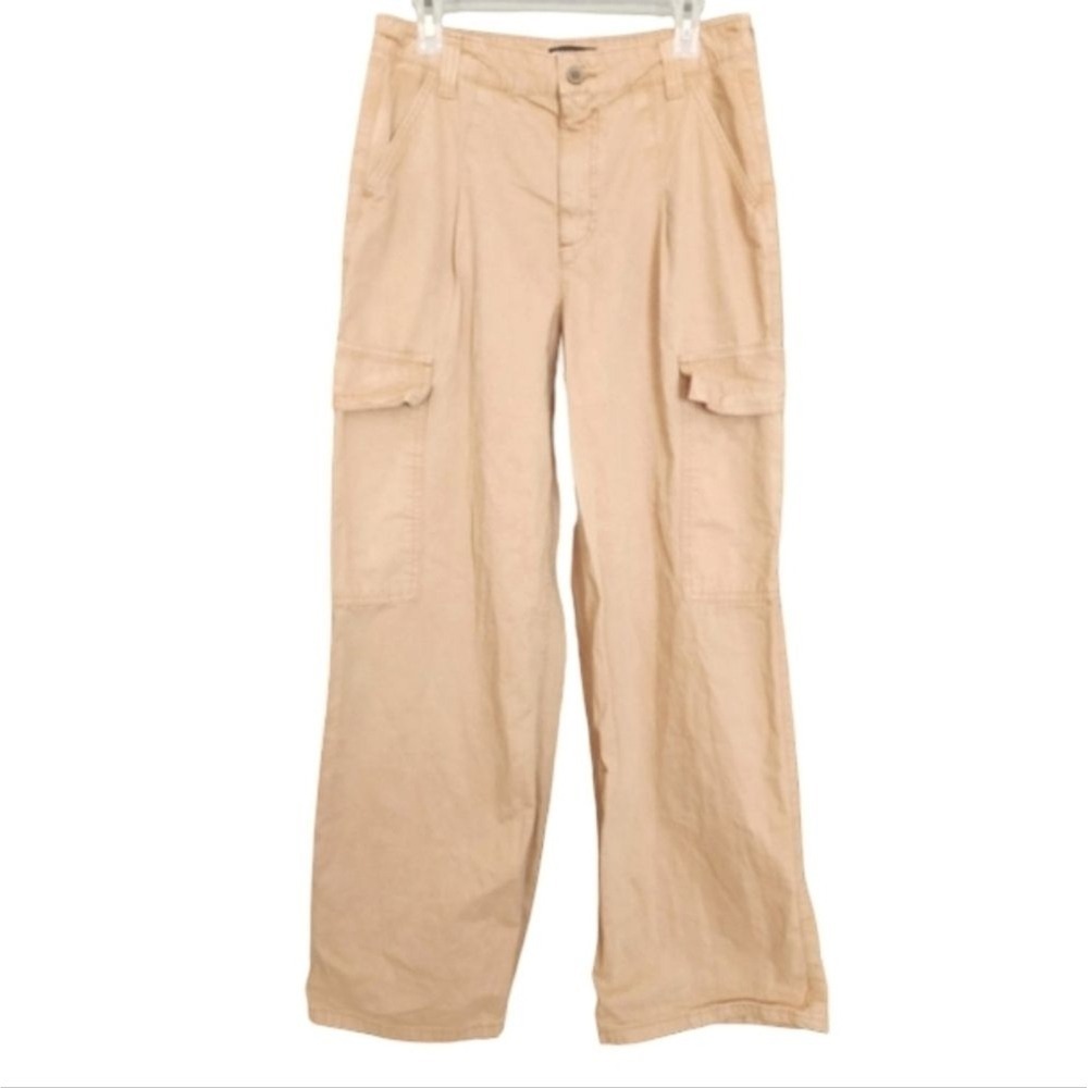 ASOS DESIGN Sand Beige Cotton Wide Leg Cargo‎ Pants Size US 8 Utility Trousers - Picture 2 of 9
